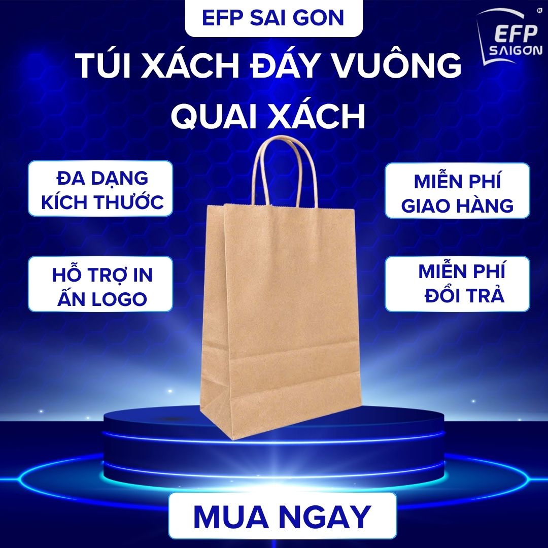 TÚI GIẤY KRAFT ĐÁY VUÔNG QUAI XÁCH – BAO BÌ ĐA DỤNG CHO F&B, BÁN LẺ & THƯƠNG MẠI
